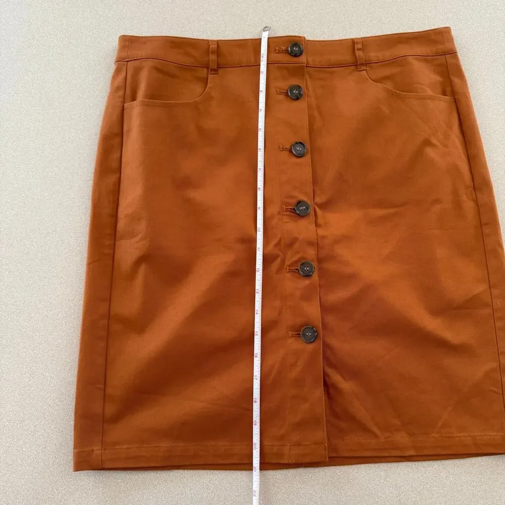 Loft Outlet Button Front Mini Skirt SZ 14 Petite Burn Sienna